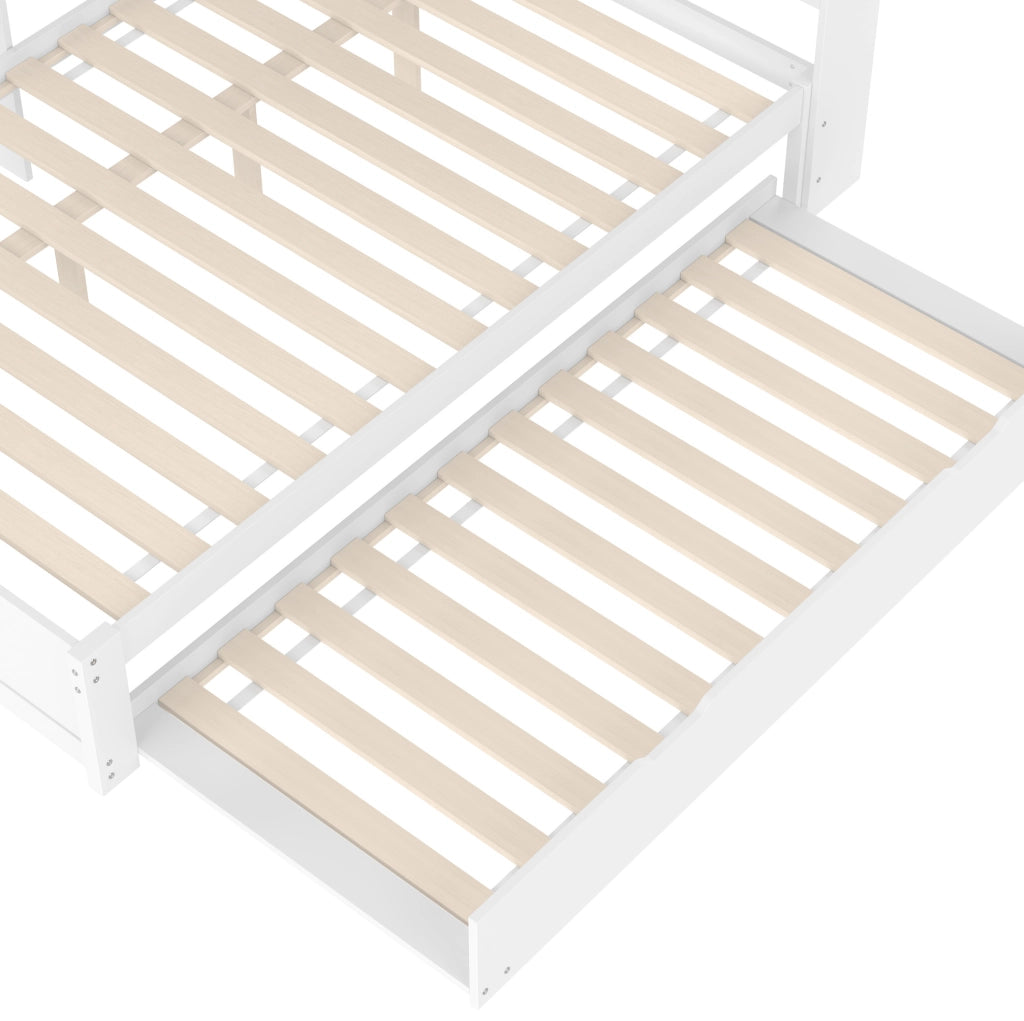 Divano letto bianco 140x200 cm con letto estraibile, prese USB e 2 cassetti