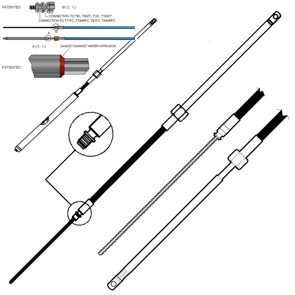 Cavo di trasmissione flessibile per timoneria m 66 18 piedi ultraflex metri 5,49