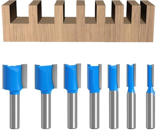 Set di fresature con 7 pezzi di fresatura superiore - 8mm canale per lavorazione del legno - Doppie canne - Fresatrice grovata - Fresatrice per legno - Fresatrice a lama orizzontale