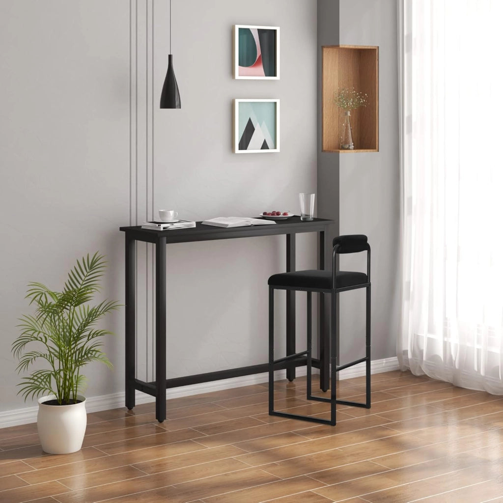 2x Sgabelli da Bar con Poggiapiedi, Sedie Alte con Schienale, Design Moderno, Sgabelli da Cucina Imbottiti in Velluto e Metallo, Nero BH343sz-2