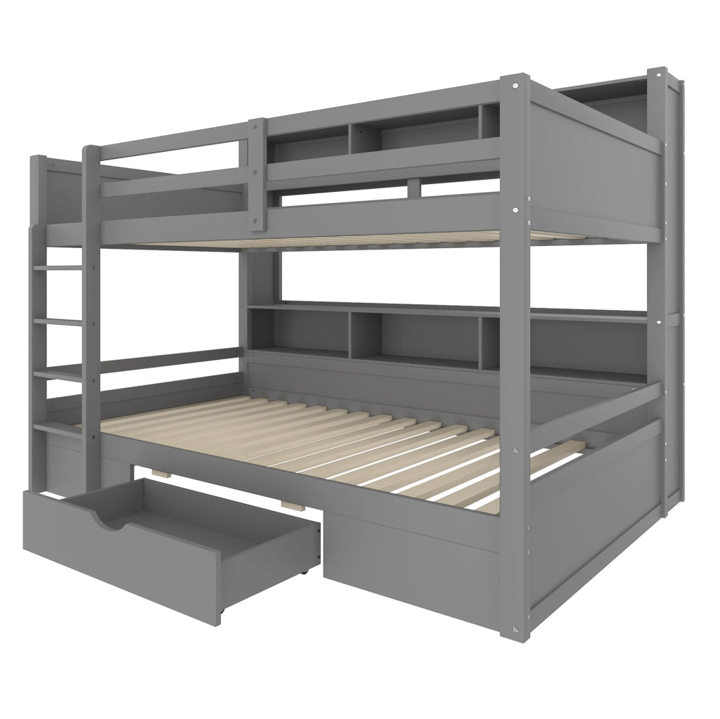 Letto a castello 90x200 cm con cassetto e vani portaoggetti; pino e MDF; grigio (Senza materasso)