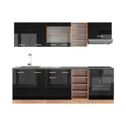 Cucina componibile R-Line Nero lucido/Rovere dorato 240 cm, PL Antracite Vicco