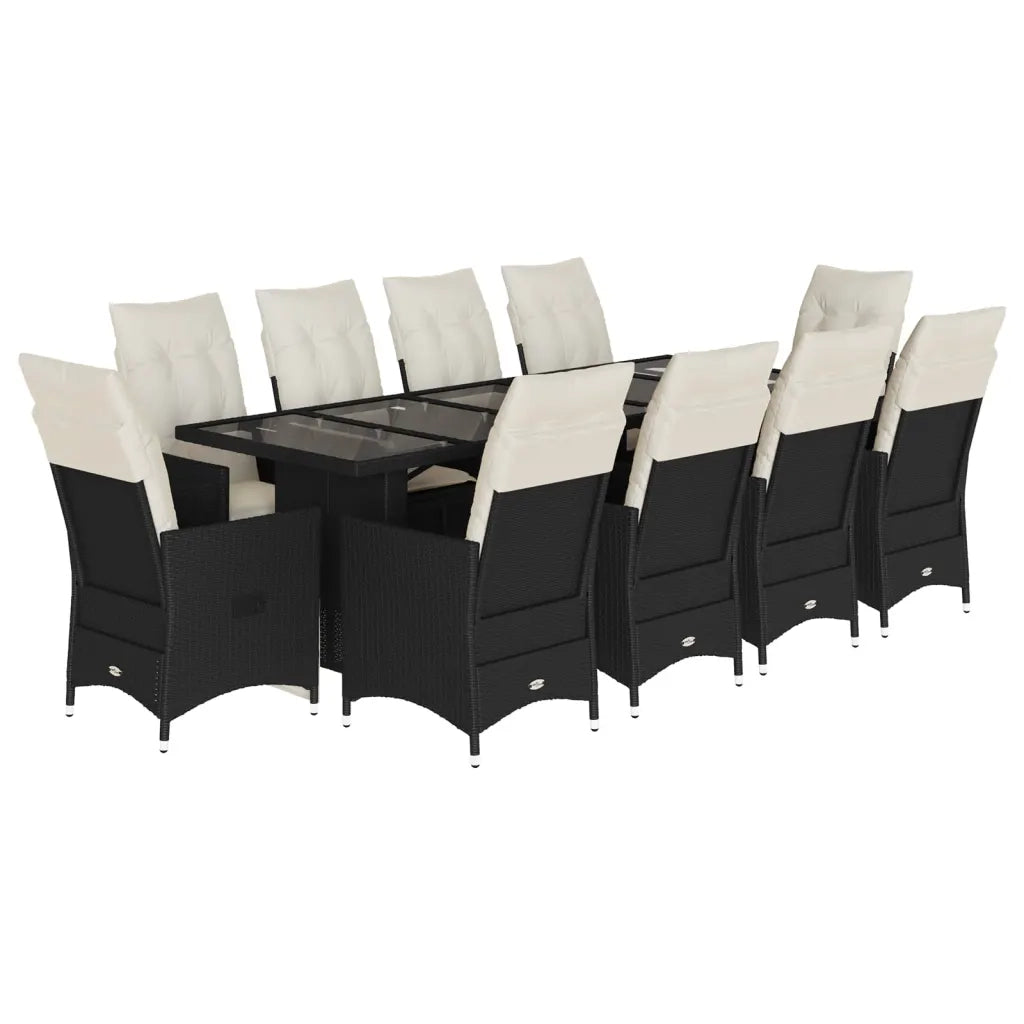 Set da BistrÃ² da Giardino 11 pz con Cuscini Nero in Polyrattan