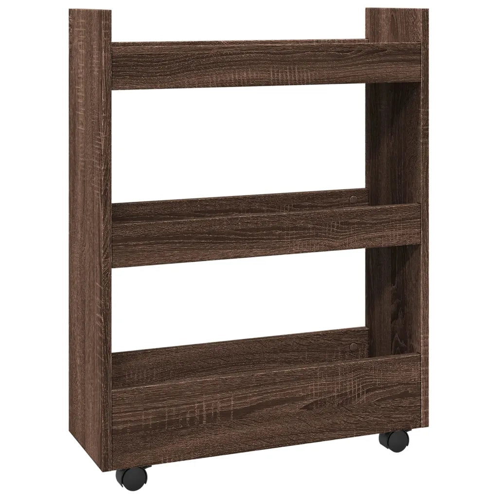 Carrello Stretto a 3 Livelli Rovere Marrone in Truciolato 855256