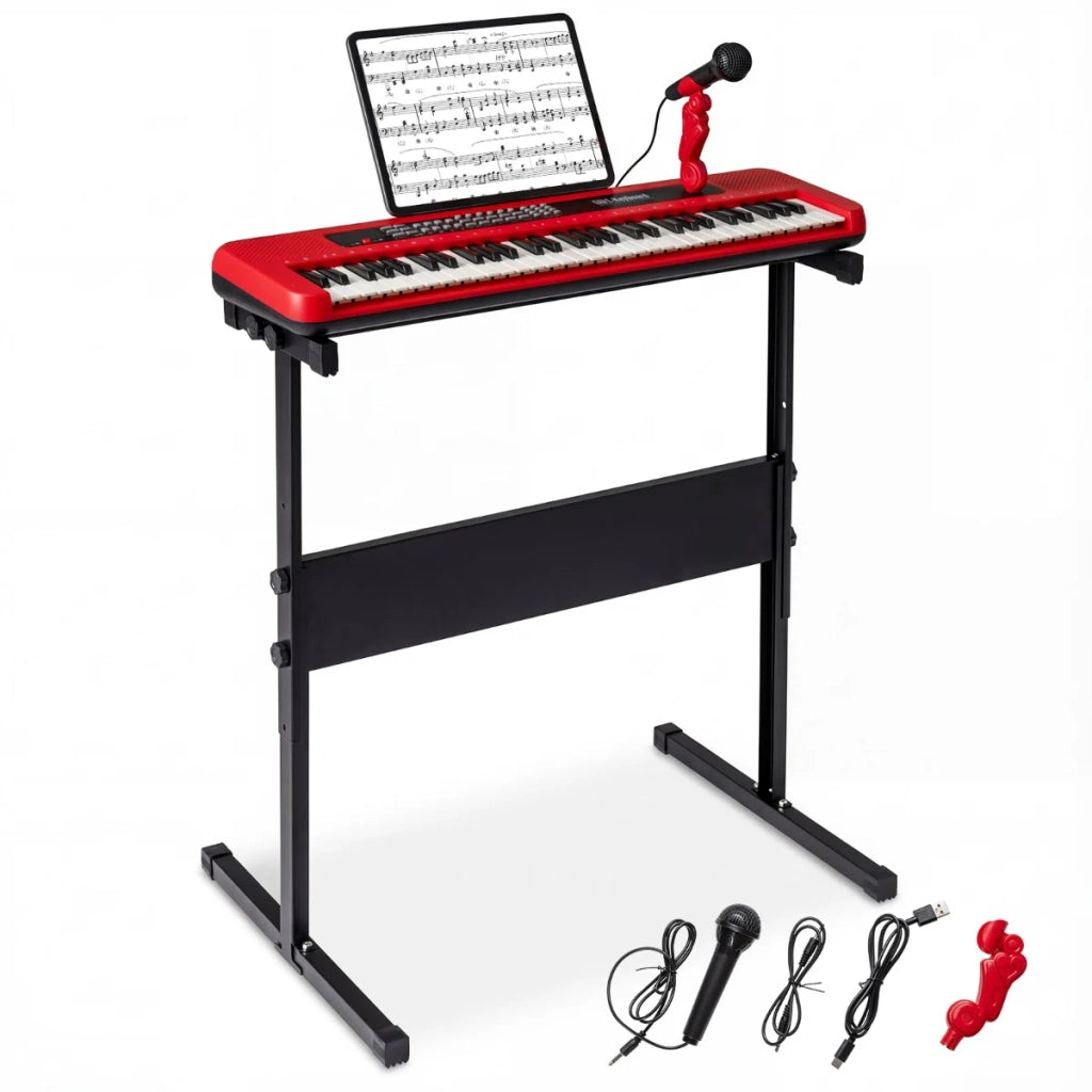 Tastiera per pianoforte per bambini 61 tasti 60,5 x 18 x 5 cm con microfono ergonomico design giocoso ABS rosso 20_0018292