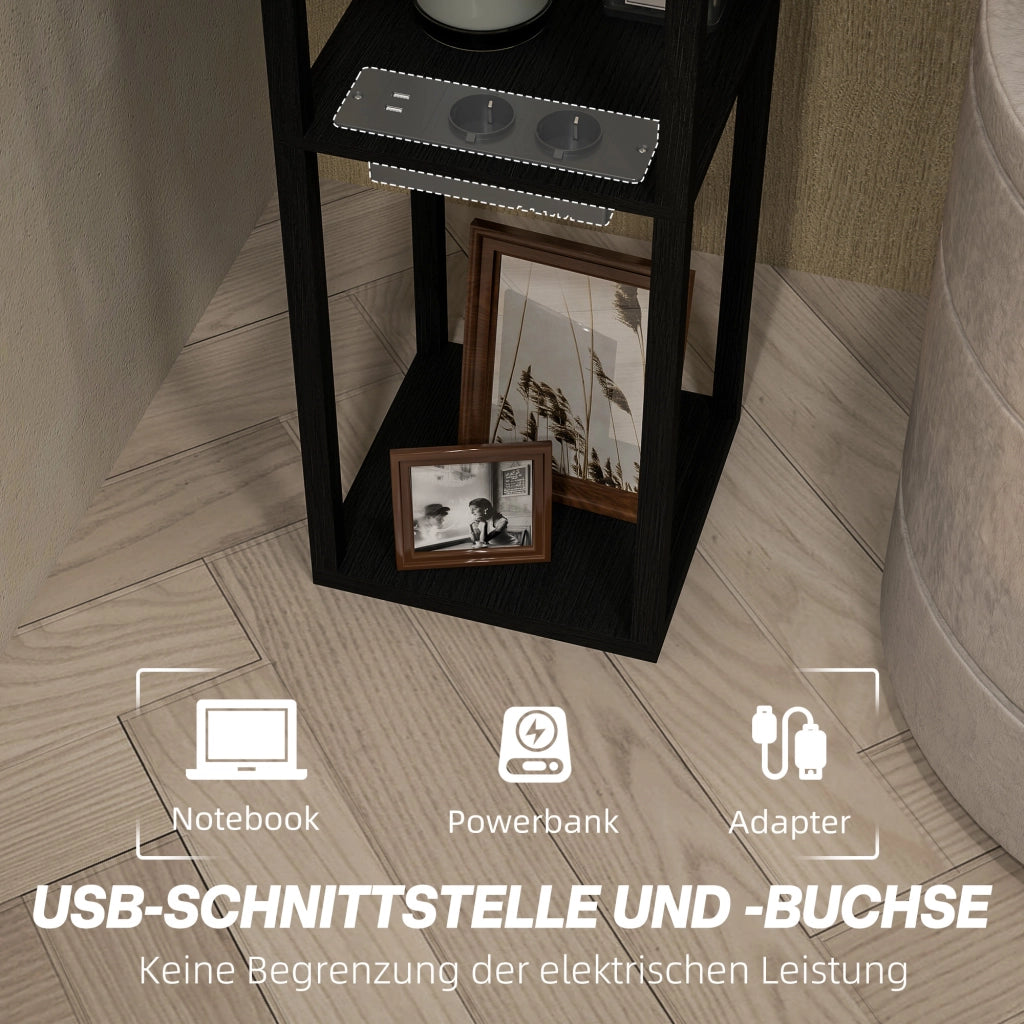 Lampada da terra con scaffale 3 livelli, interruttore a pedale, porte USB ¨C zephmum ¨C MDF, nero