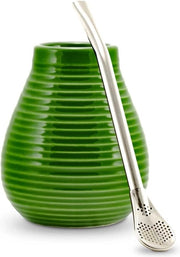 Set di Mate in Ceramica + Bombilla in Acciaio Inossidabile per Tè di Mate in Origine (Verde)