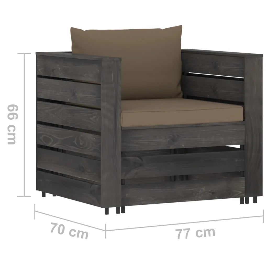 Set Divani da Giardino con Cuscini 2 pz | Set Salotto da Giardino Legno Impregnato Grigio