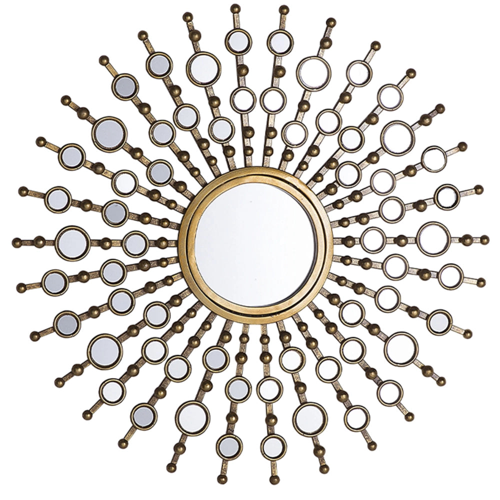 Specchio da Parete Dorato 70 cm Rotondo a Forma di Sole Glamour Vintage Hollywood Finitura Lucida
