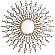 Specchio da Parete Dorato 70 cm Rotondo a Forma di Sole Glamour Vintage Hollywood Finitura Lucida
