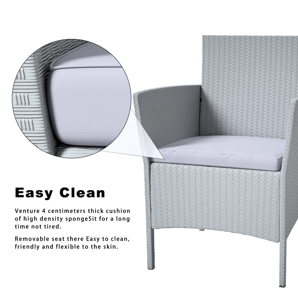 Set di mobili da giardino in polyrattan, grigio, 7 pezzi, con cuscino e tavolo, per esterni, giardino, terrazza