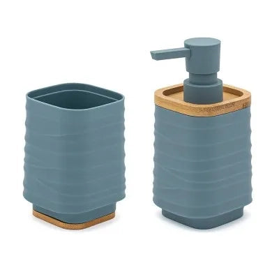 Set accessori dispenser e portaspazzolini d'appoggio in abs turchese cobalto Wave