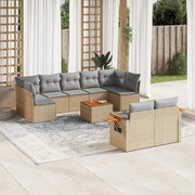 Set Divano da Giardino 10 pz con Cuscini Beige in Polyrattan