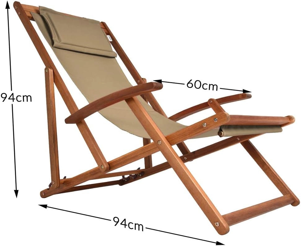 ® Sedia a Sdraio in Legno Acacia Pieghevole con Poggiatesta Traspirante Poltrona Relax Sedie Esterno Giardino