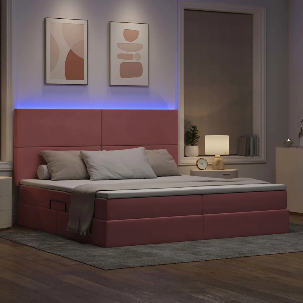 Letto con contenitore LED e materasso Rosa 200 x 200 cm Velluto