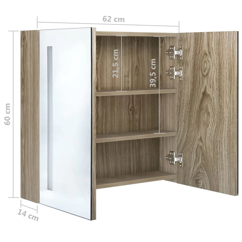 Mobile da bagno con specchio LED 62 x 14 x 60 cm rovere 02_0006592
