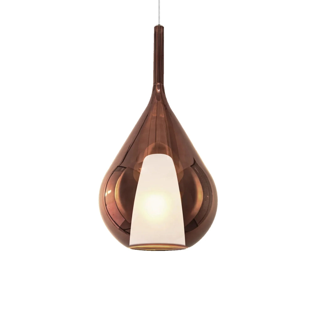 Sospensione Contemporanea Kalique Vetro Rame Bianco E Cromo 1 Luce E27 H59Cm