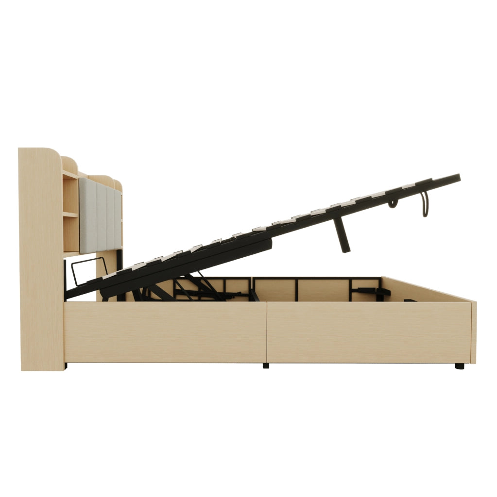 Letto 140x200 cm con contenitore idraulico e testiera con vani in MDF