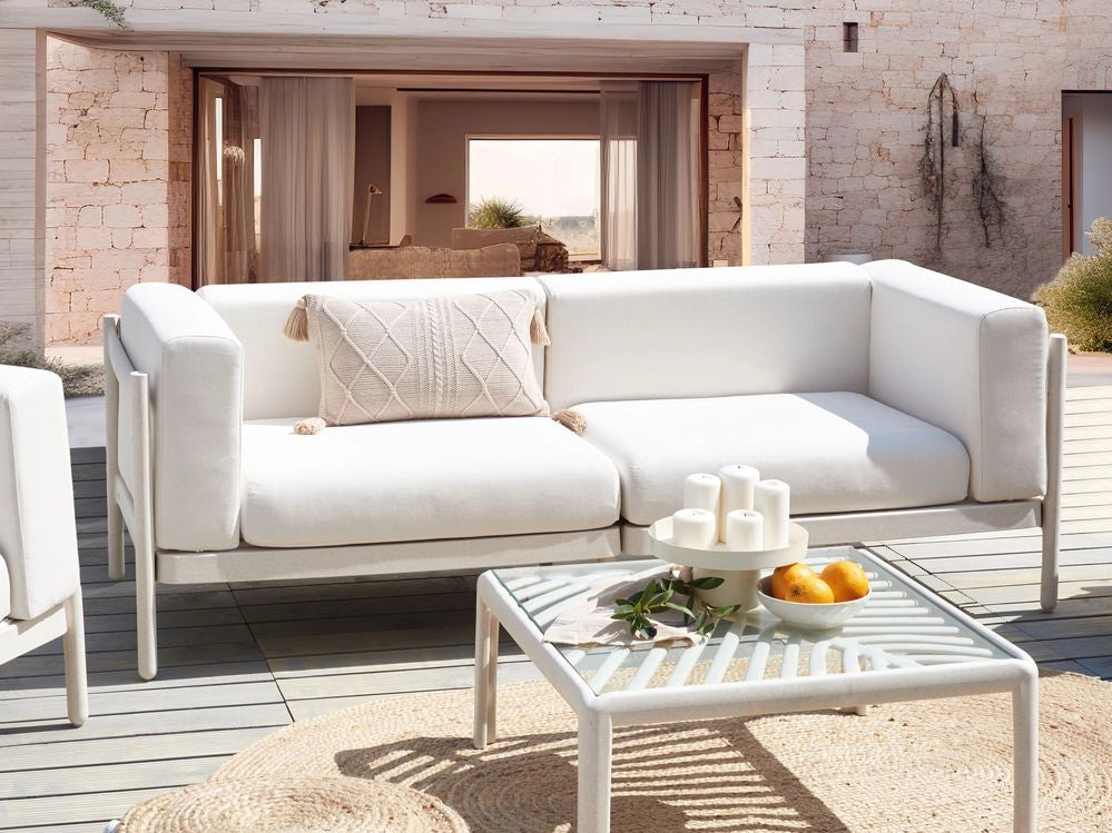 Divano da giardino a 2 posti Light Beige Struttura sintetica per esterni con cuscini Stile moderno
