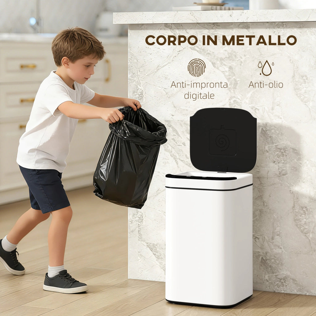 Pattumiera da 13L con Sensore e Spazio per Deodoranti 24x24x41 cm in Acciaio e PP Bianco e Nero