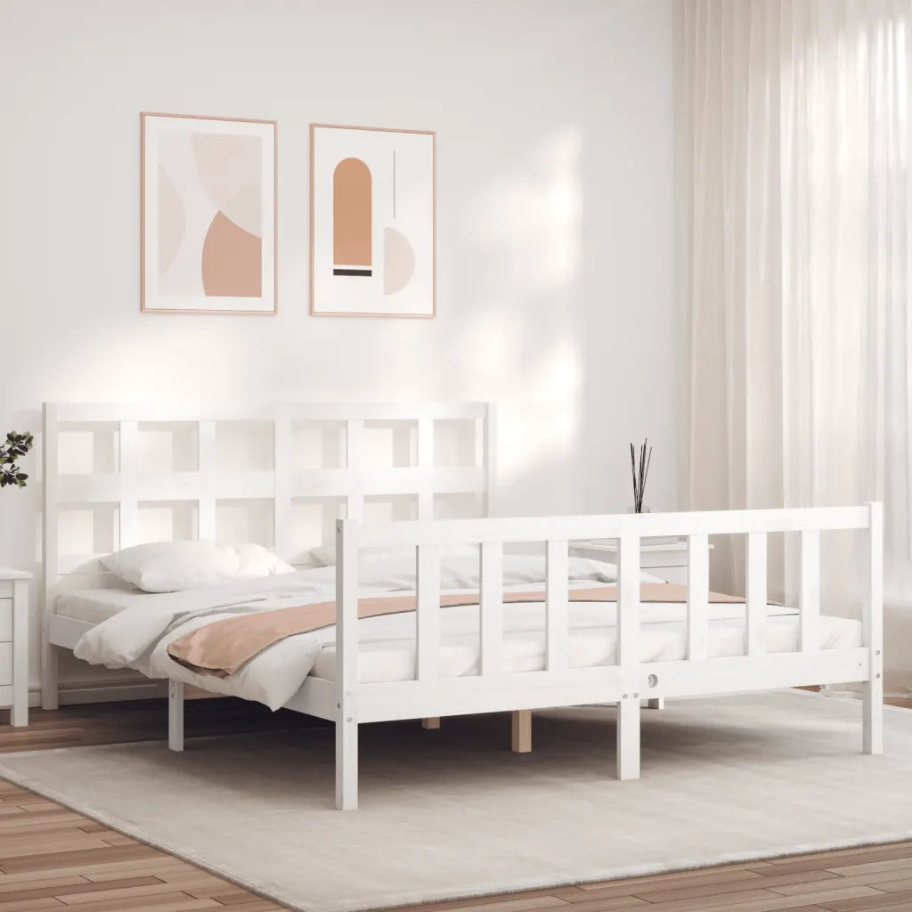 Giroletto senza Materasso-Struttura Letto Bianco 160x200 cm Legno Massello Pino 898355