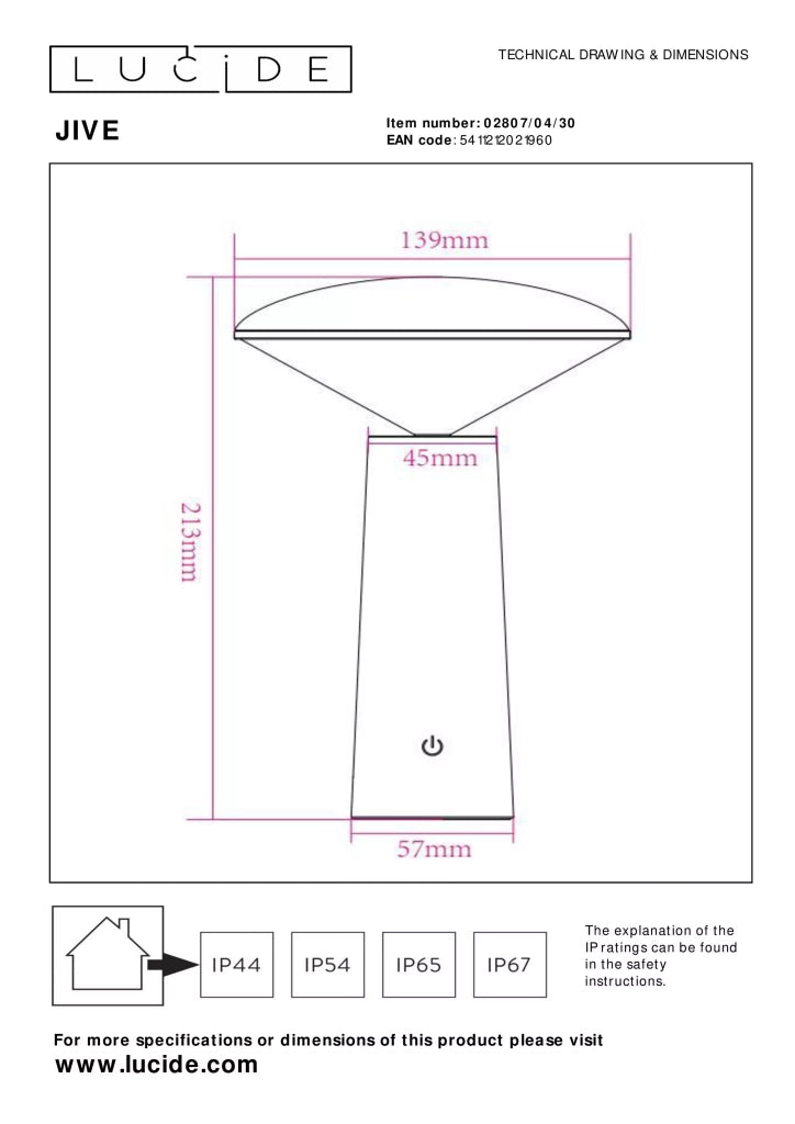 Lampada da tavolo esterna JIVE Lucide LED 4W USB‑C
