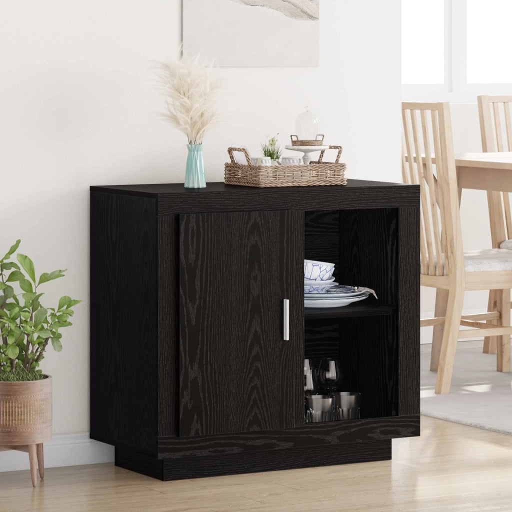 Credenza | Madia | Buffet da pranzo | Armadio da pranzo Rovere Nero 80 x 40 x 75 cm Legno multistrato