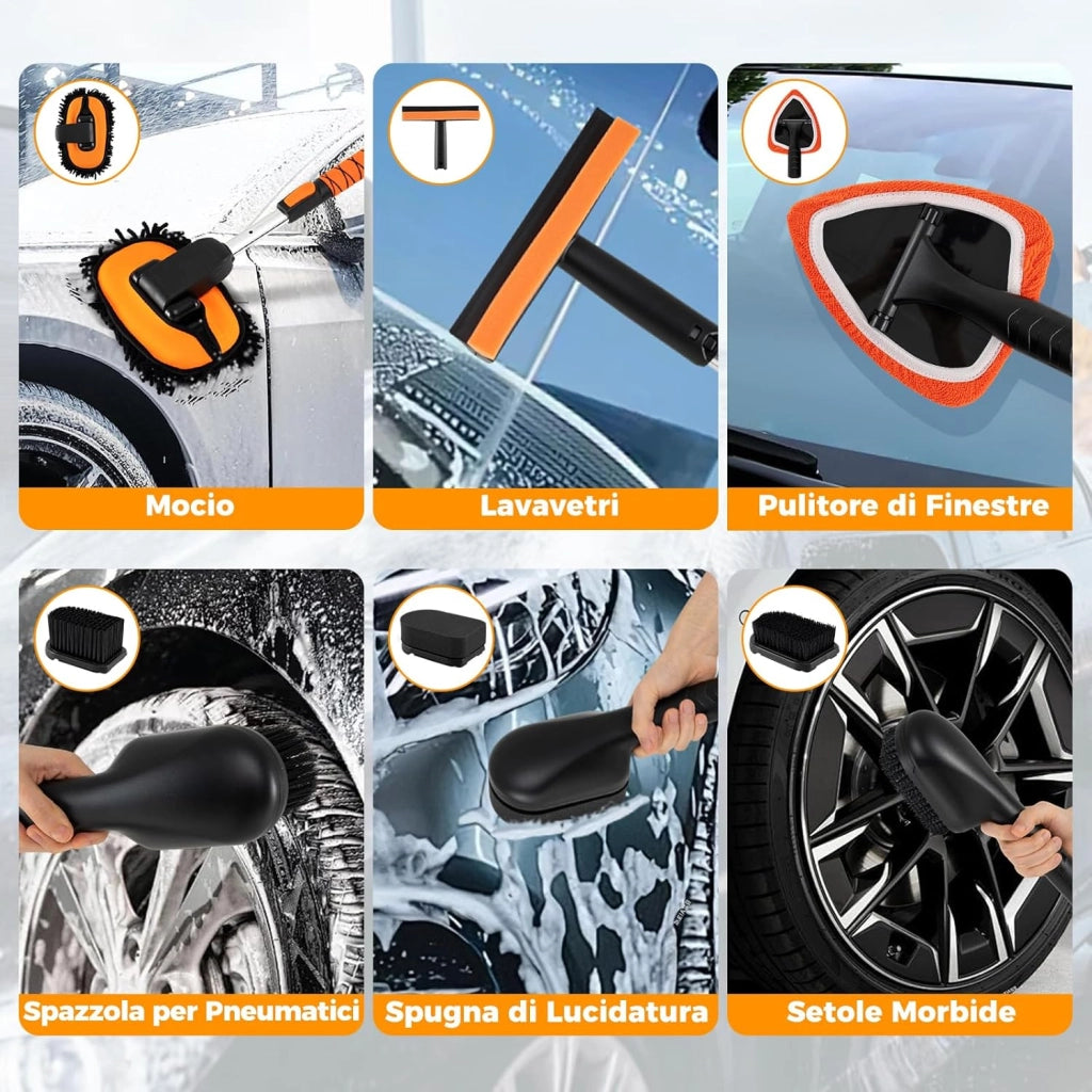 Kit Pulizia Auto, 10 Pezzi Kit Lavaggio Auto, Kit per Lavaggio Auto Senza Graffi con Impugnatura a D, Spazzole per Pneumatici, Set per Pulizia Veicoli per RV, Camion, Berlina