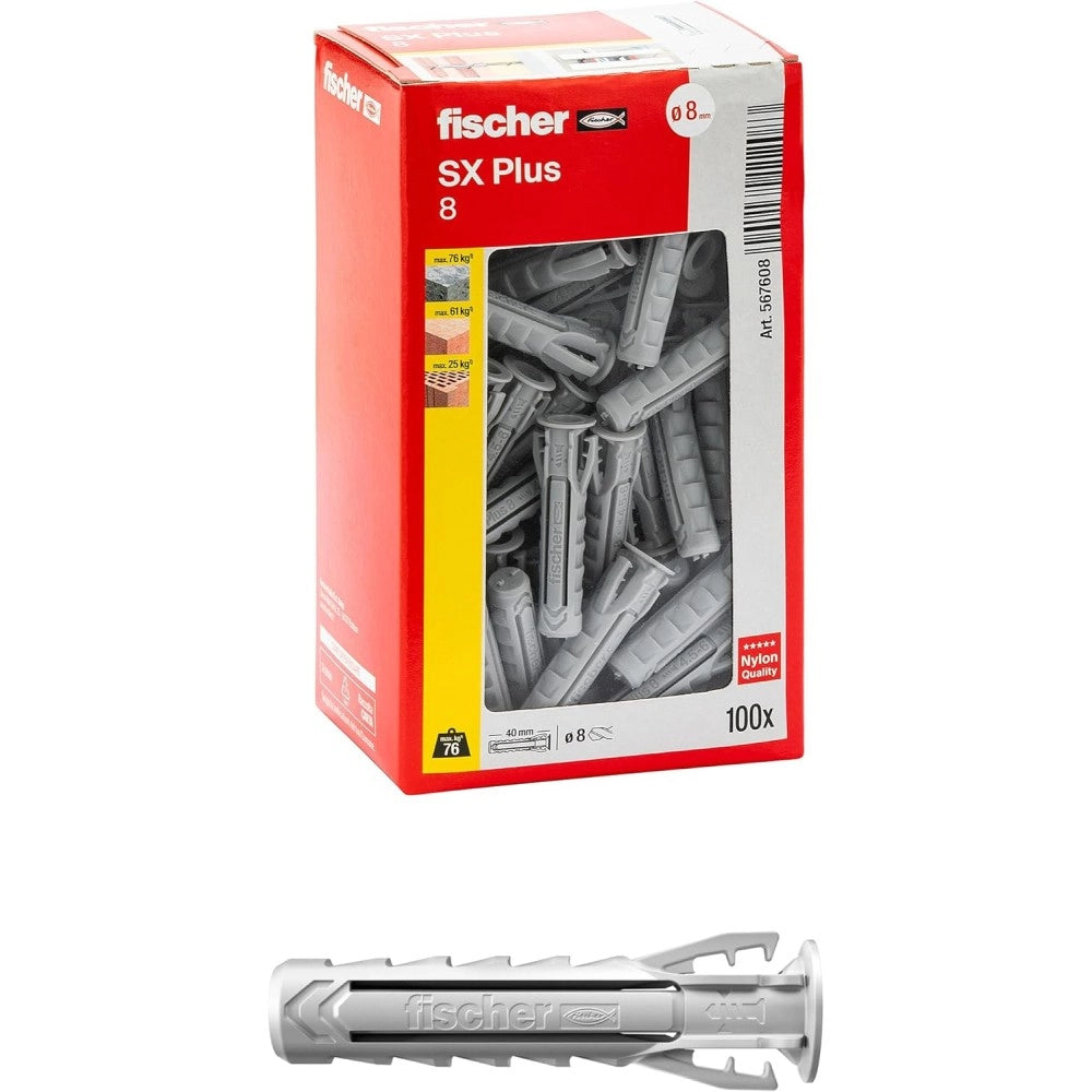 Fischer sx plus 8mm - 20pz tassello in nylon con espansione a 4 settori
