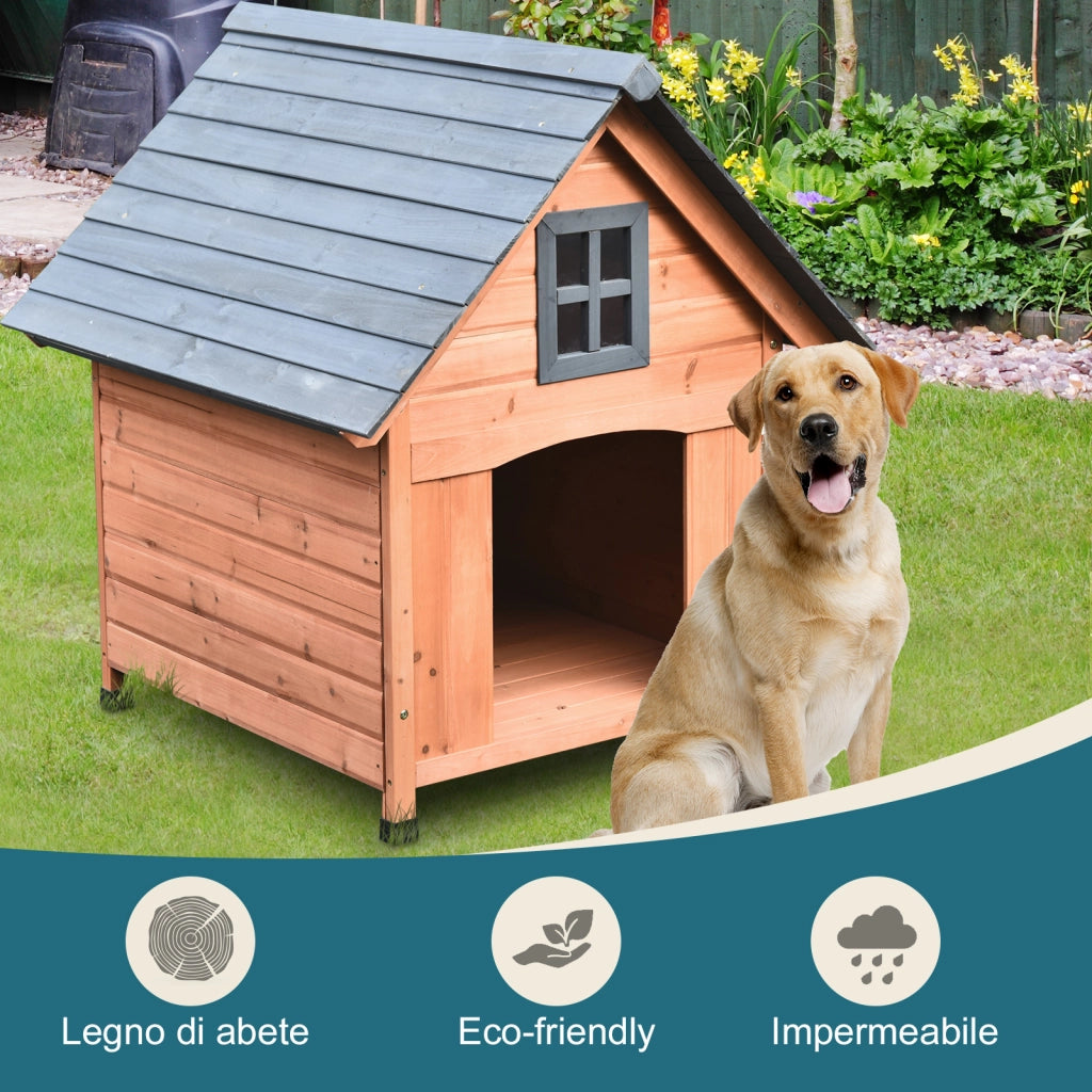 EasyComfort Casetta Rialzata per Cani fino a 15 kg, Cuccia per Cani Gatti da Esterno in Legno di Abete, 81.3x91.5x98.5 cm