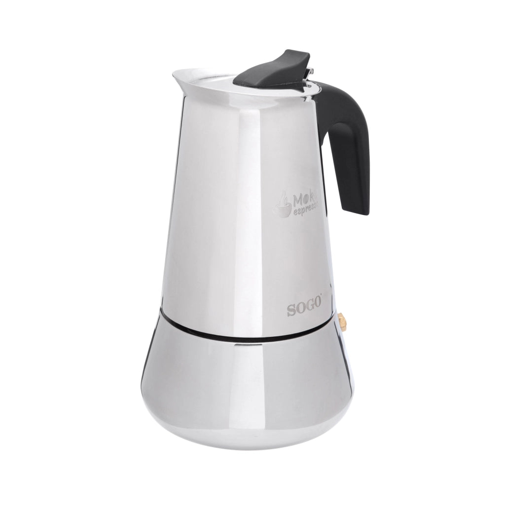 Caffettiera moka 6 tazze in acciaio inox per induzione gas e vetroceramica, manico ergonomico per espresso - Sogo
