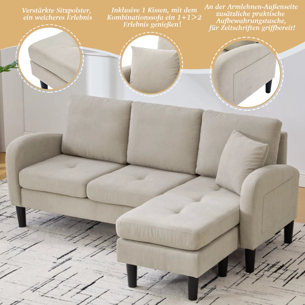 DIVANO Angolare Modulare con Chaise Longue 166 x 118 x 77 cm Corda Marrone Grigio