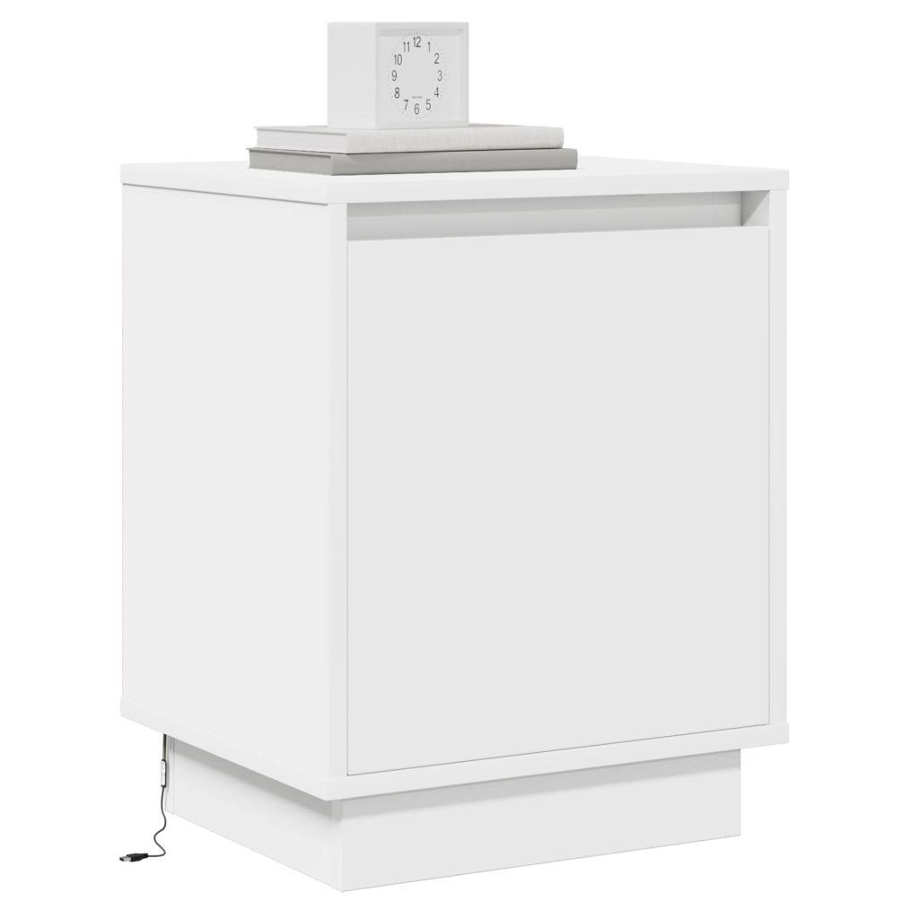 Comodini con Luci LED 2 pz Bianchi 39x34,5x50 cm
