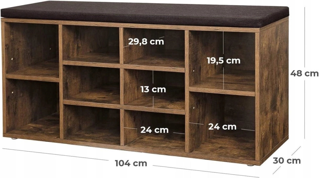 Scarpiera con seduta e panca per l'ingresso, stile loft rustico marrone