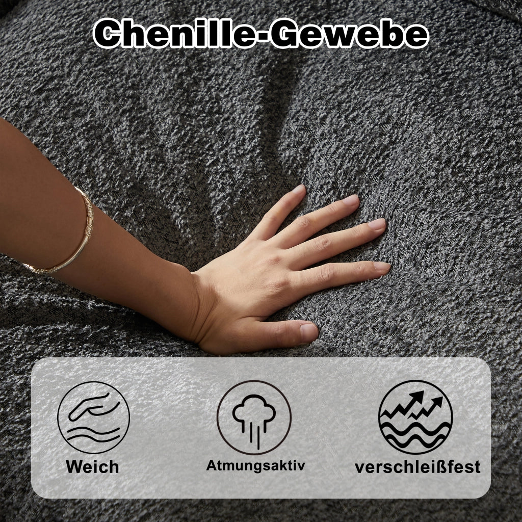 Divano modulare con chaise longue reversibile e cuscini poggiacollo senza montaggio comfort in ciniglia grigio