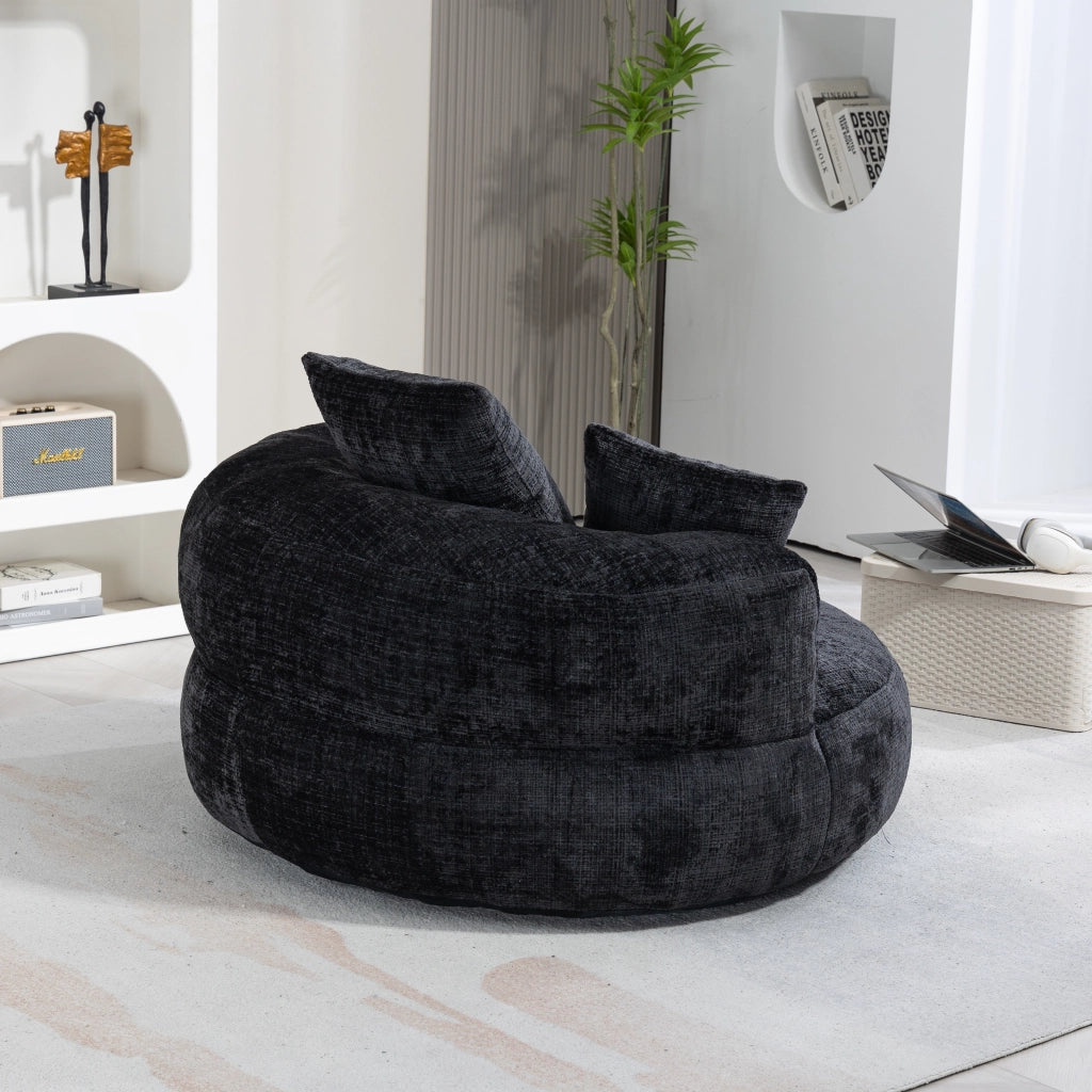 OKWISH Poltrona Pouf con Schienale Alto e Braccioli Avvolgenti, Seduta Ampia, Ciniglia Nero 108 x 108 x 52 cm