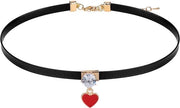 Cinturino Choker in Pelle Flessibile Nero per Donna con Decorazione a Cristallo e Acciaio Inox