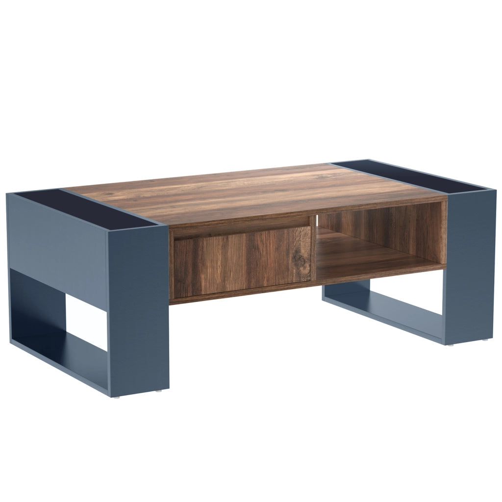TAVOLINO DA CAFFÈ con cassetto e vani portaoggetti 111 x 40 x 60 cm pannello truciolare nero/grigio