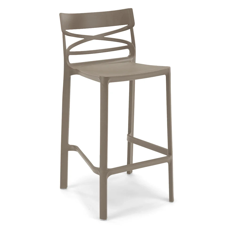 Set 2 sgabelli in polipropilene FLOW altezza seduta 65cm, impilabile, idrorepellente, resistente ai raggi UV, design moderno e innovativo, ideale per la cucina, la veranda o giardino colore Tortora