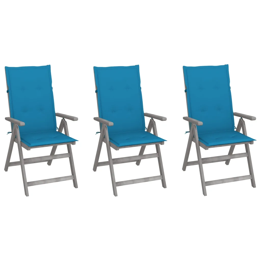 Sedie da Giardino Reclinabili 3 pz con Cuscini Massello Acacia cod mxl 8175
