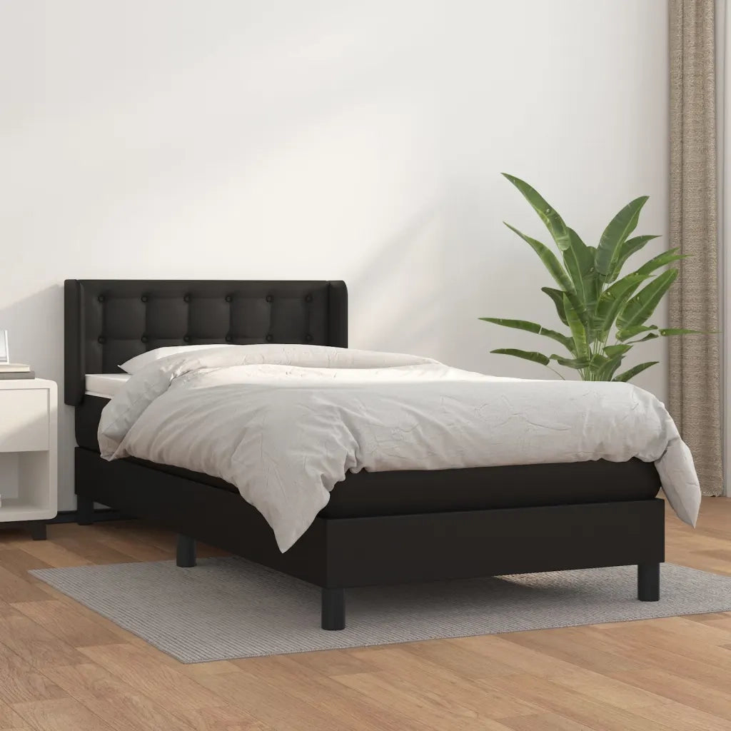 Letto singolo | Letto per adulti | Giroletto a Molle con Materasso Nero 90x200 cm in Similpelle