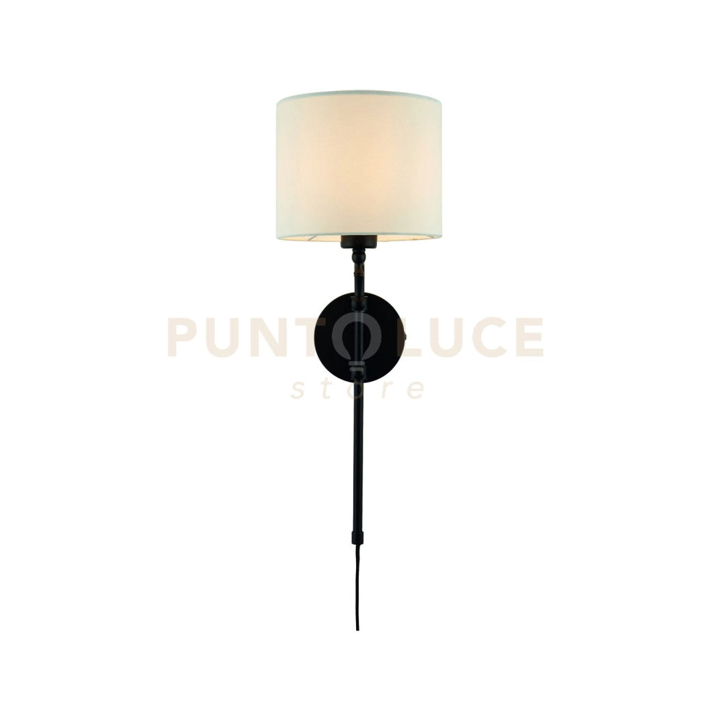Lampada da parete Munich - Metallo nero opaco e paralume in lino naturale