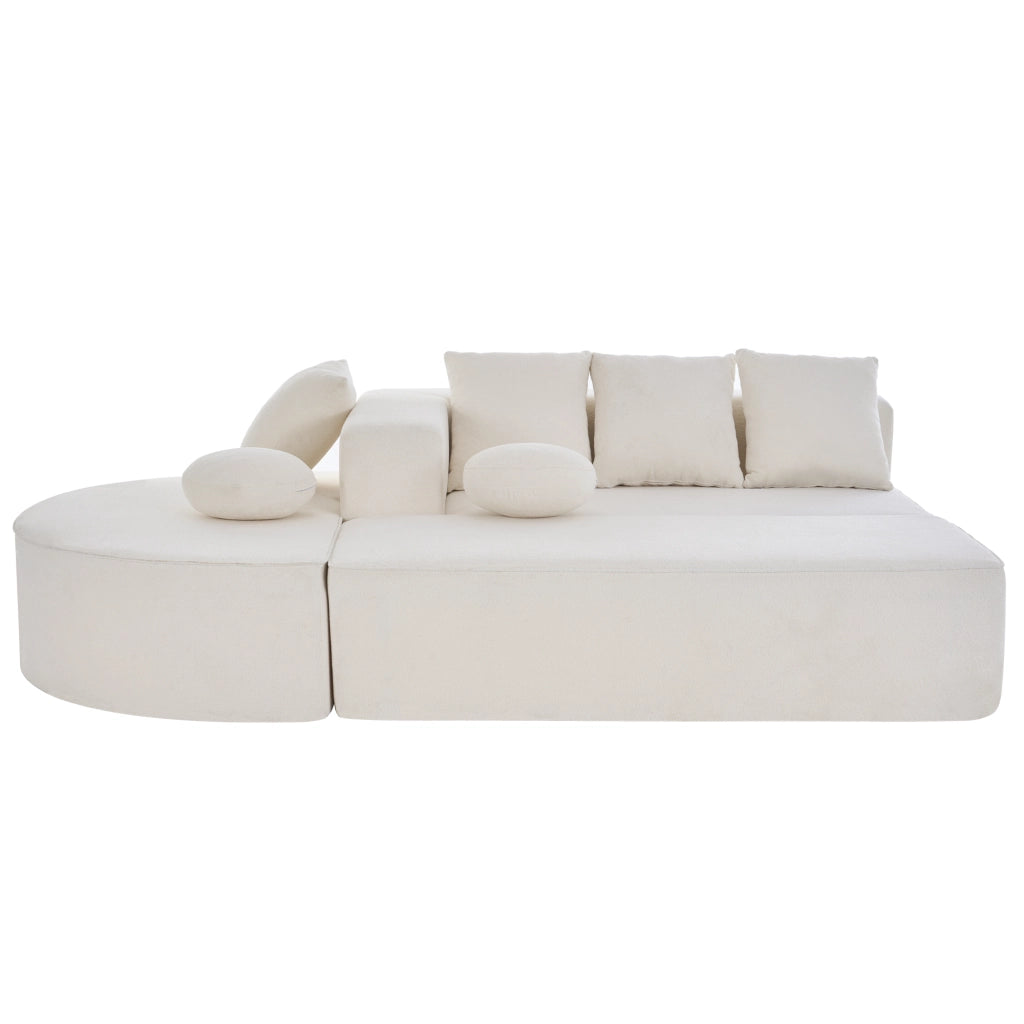 Divano modulare in chenille bianca, struttura in schiuma, componibile, senza montaggio, 263×171×66 cm