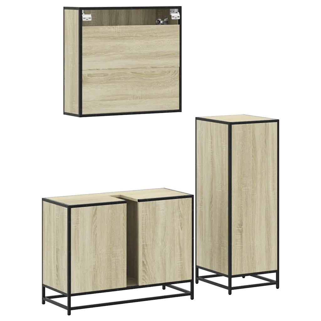 Set Mobili da Bagno 3 pz Rovere Sonoma in Legno Multistrato 3301001