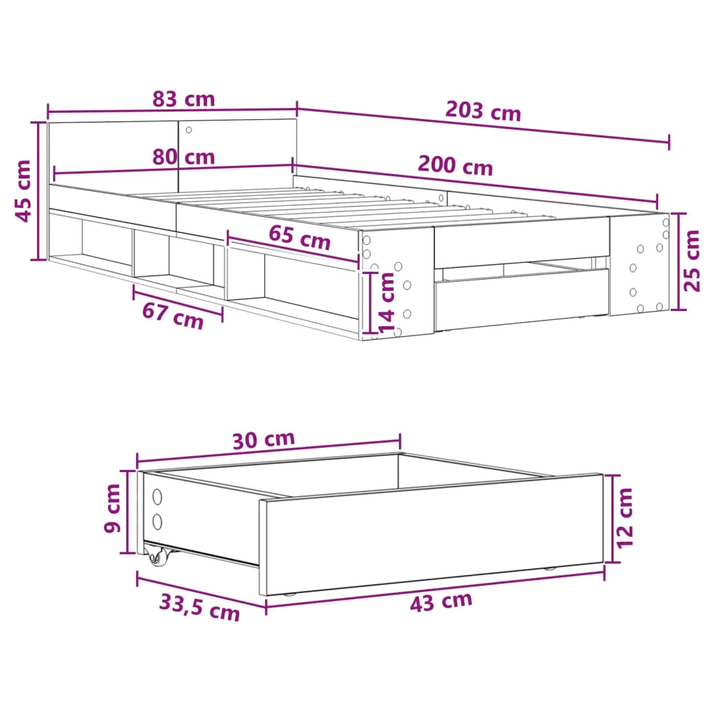 Telaio del letto con storage Rovere Sonoma 80 x 200 cm 3429598