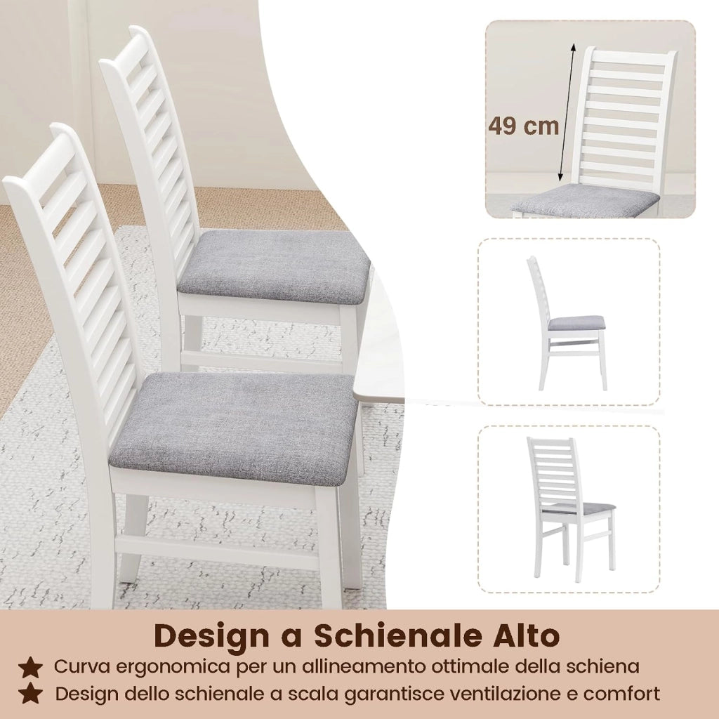 Set di 2 Sedie da Pranzo in Legno, Sedie da Cucina con Schienale Alto e Curvato, Seduta Imbottita e Gambe in Legno di Gomma, per Sala da Pranzo, Soggiorno e Ristorante