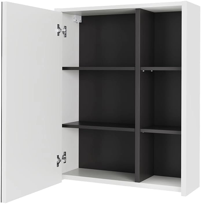 Mobile a specchio per il bagno Viola, Bianco/Grigio, 60 x 75 cm con ripiani aperti