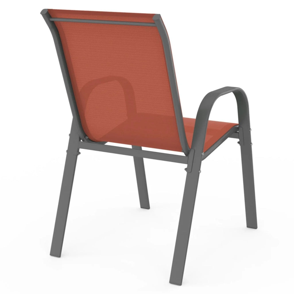 IDMarket - Set di 4 sedie da giardino impilabili LYMA in metallo e textilene terracotta