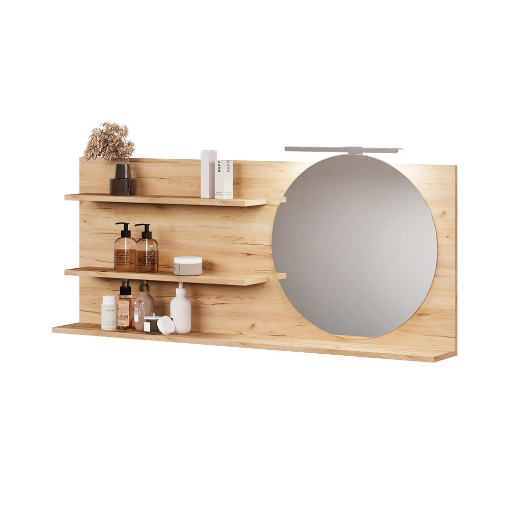 Vicco Specchio con mensola Rovere 120 x 50 cm con 3 scomparti aperti