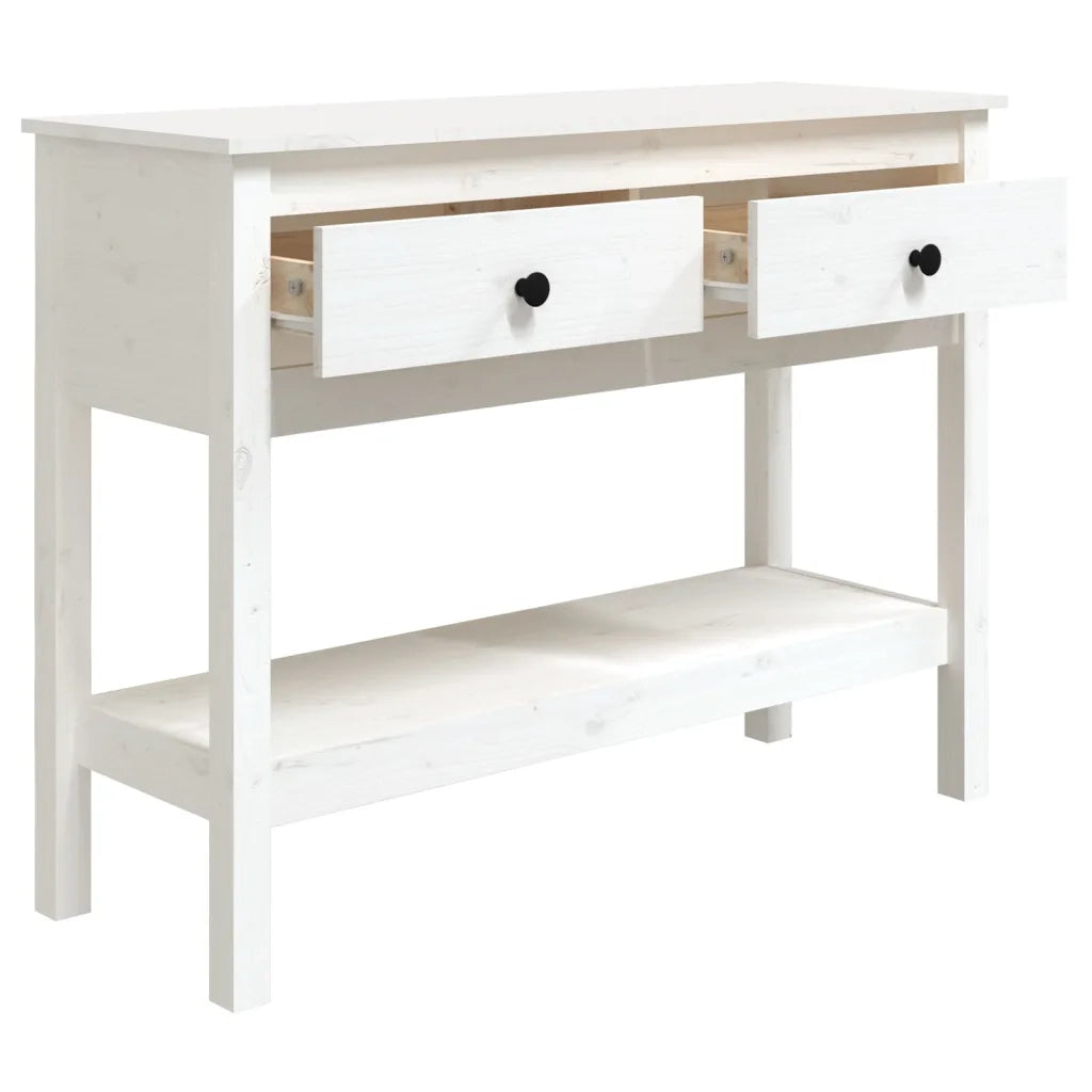 Tavolo Consolle Bianco 100x35x75 cm in Legno Massello di Pino 814625